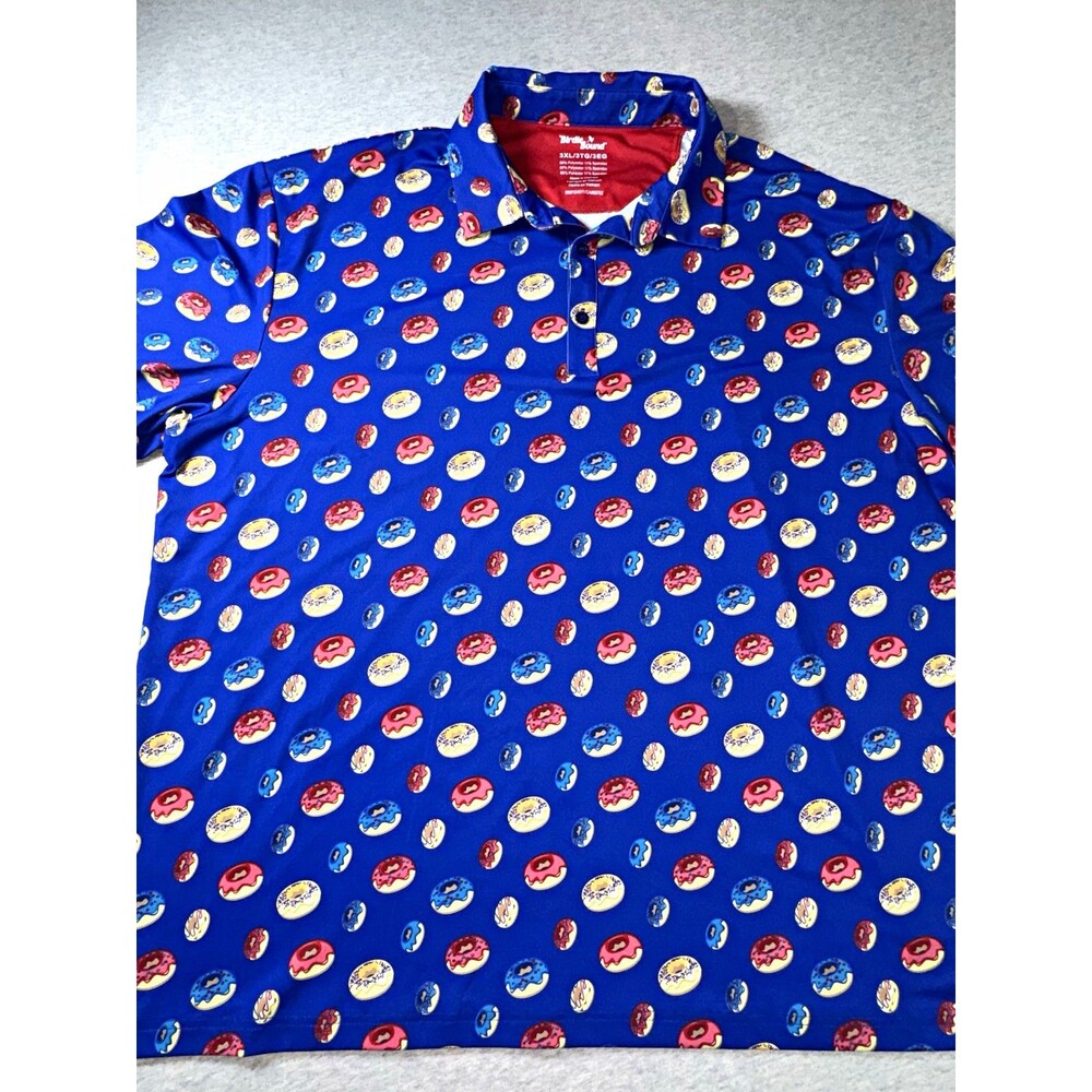 Birdie Bound Mens 3XL Big & Tall Blue Donut Graphic Stretch Polo Short Slv
